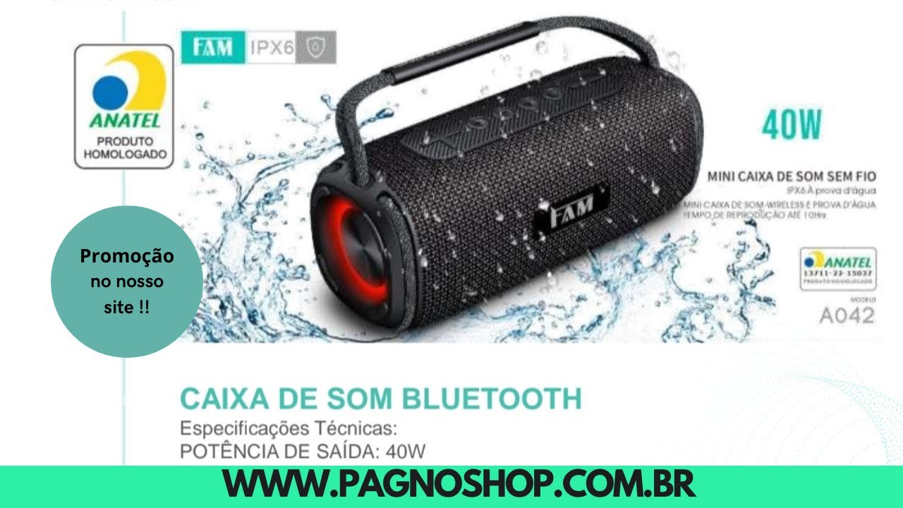 Caixa Bluetooth Potente FAM A042  Bateria TOP