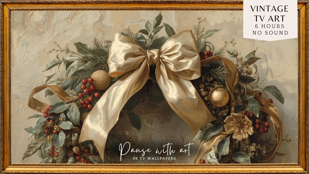 Vintage Still Life Oil Painting Christmas Wreath |Christmas TV Background |Holidays TV Art Wallpaper