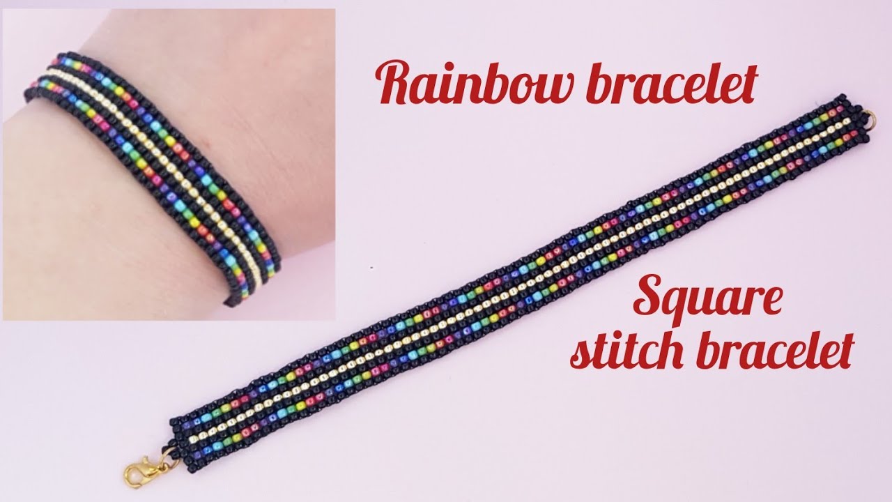 🌈Rainbow bracelet/Square stitch bracelet/Easy bracelet making at home/Handmade jewelry/Diy Beading