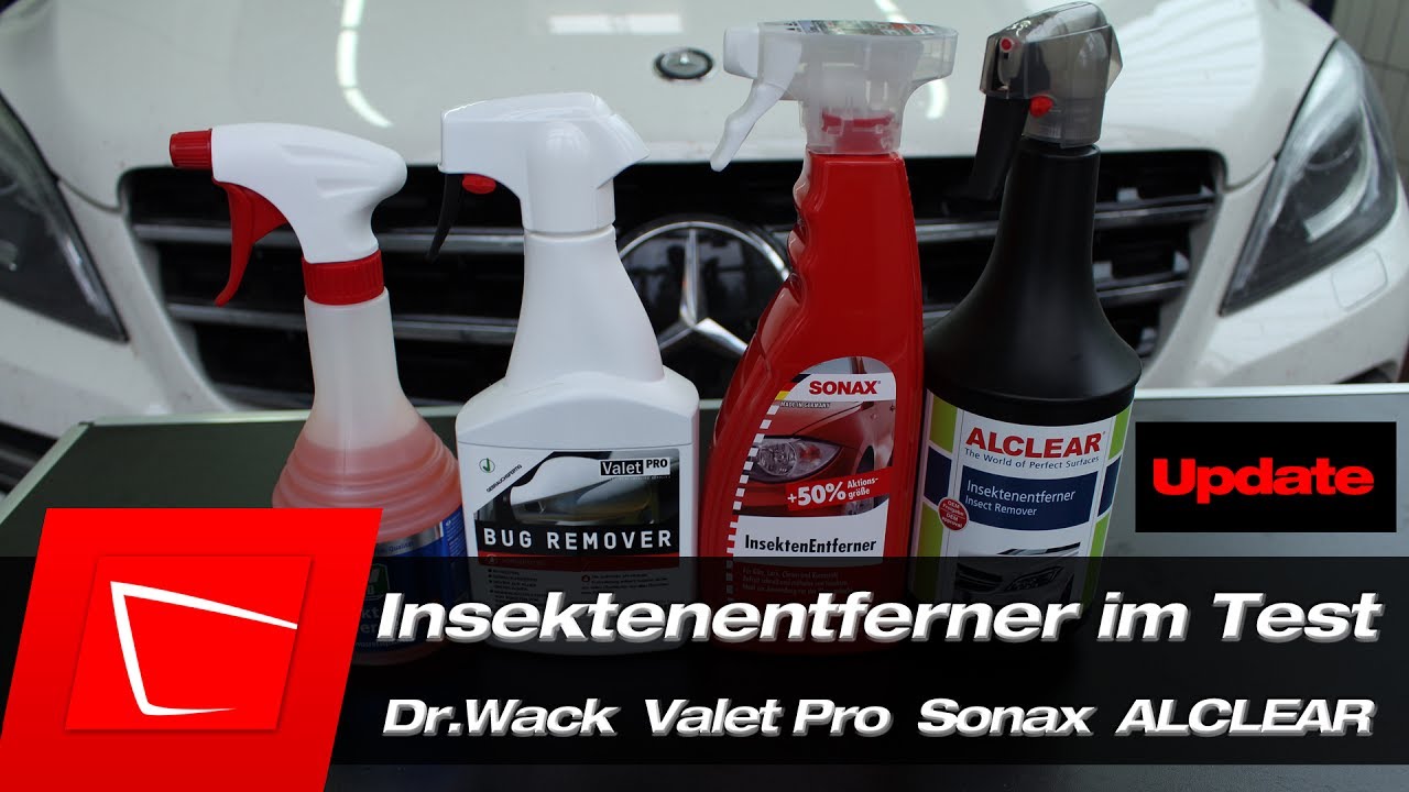 Dr.Wack CW1:100, Valet Pro Bug Remover, SONAX Insektenentferner, ALCLEAR Insektenentferner im Test
