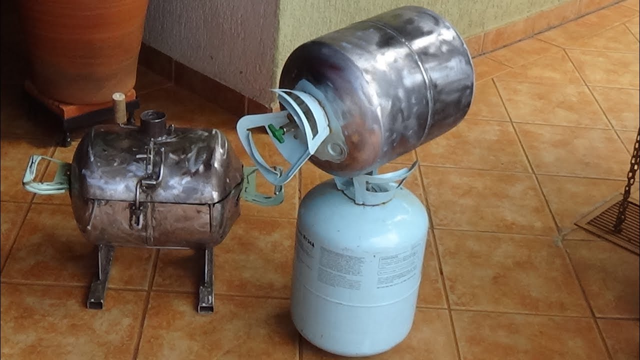 MINI CHURRASQUEIRA IDEAL PARA PESCARIA E CAMPING FEITA COM CILINDRO DE GÁS DE AR CONDICIONADO