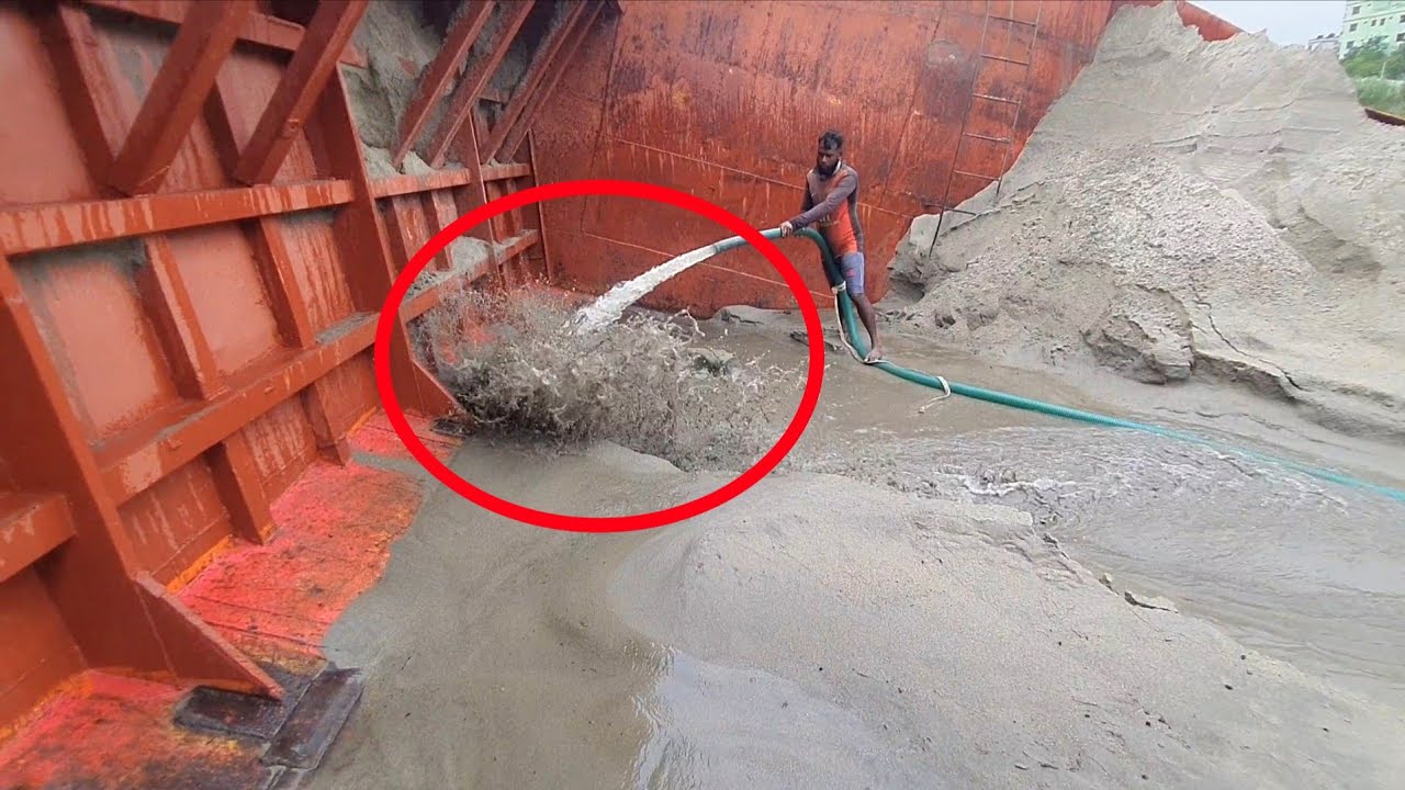 Unloading sand form ship barge unloading video unload sand from big barge ship 252(12 AUGUST 2025)