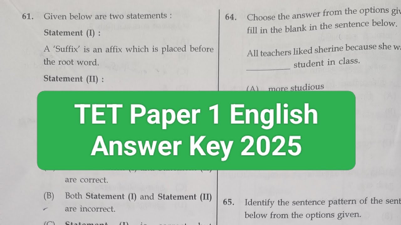TET Paper 1 English Answer Key 2025