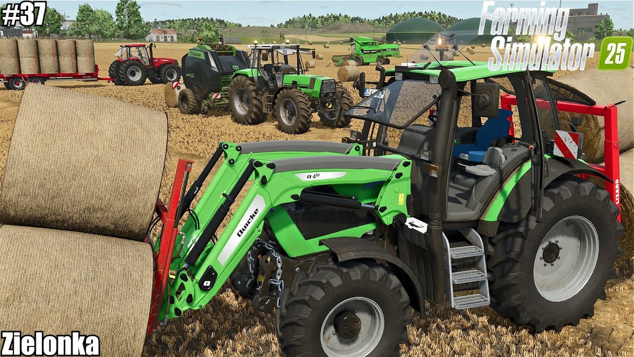 COLLECTING STRAW BALES, HARVESTING WHEAT AND TRANSPORTING GRAIN TO THE FARM SILO│Zielonka│FS 25│37