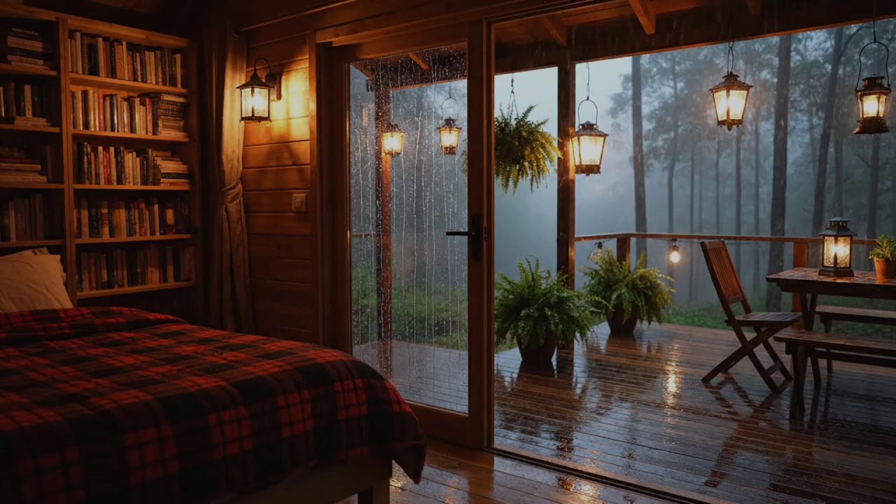 Cozy Forest Cabin with Soft Rain at Night | Natural Rain Sounds for Peaceful Sleep