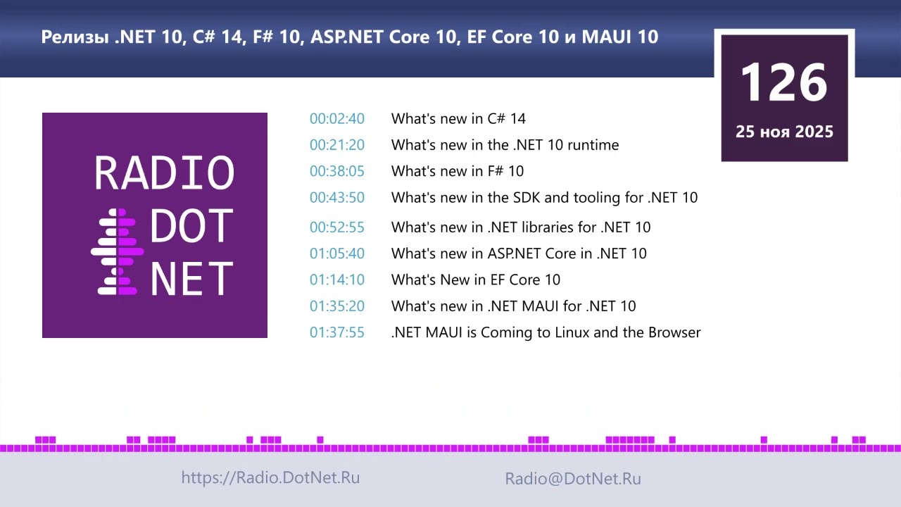 Релизы .NET 10, C# 14, F# 10, ASP.NET Core 10, EF Core 10 и MAUI 10