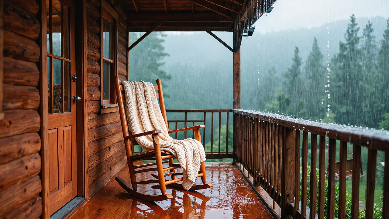 🌧️🏡 Cozy Rustic Cabin Porch Rain | Heavy Rain & White Noise for Deep Sleep