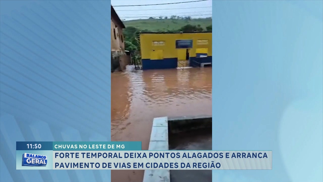 Chuvas no Leste de MG: Temporal alaga ruas e arranca pavimento.