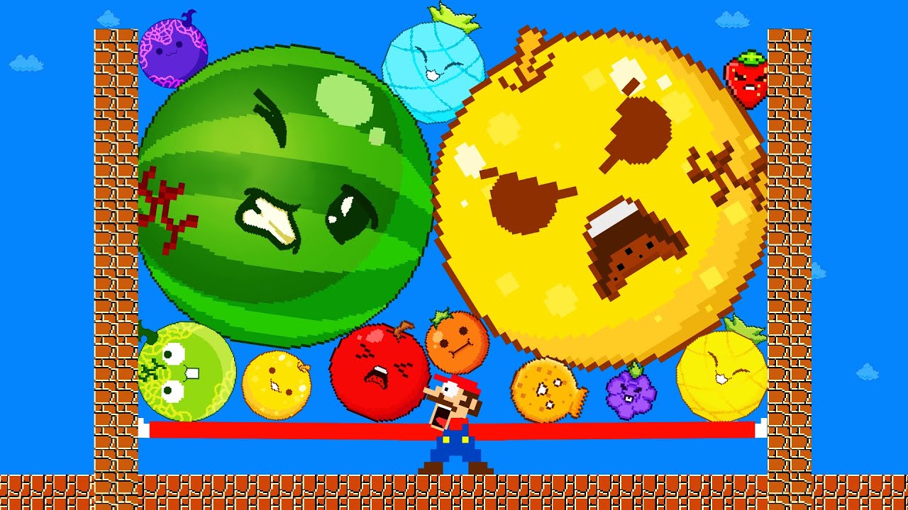 Mario vs The Watermelon Game (SUIKA) but it Fruit Merge Juice Drop Game | Game Animation