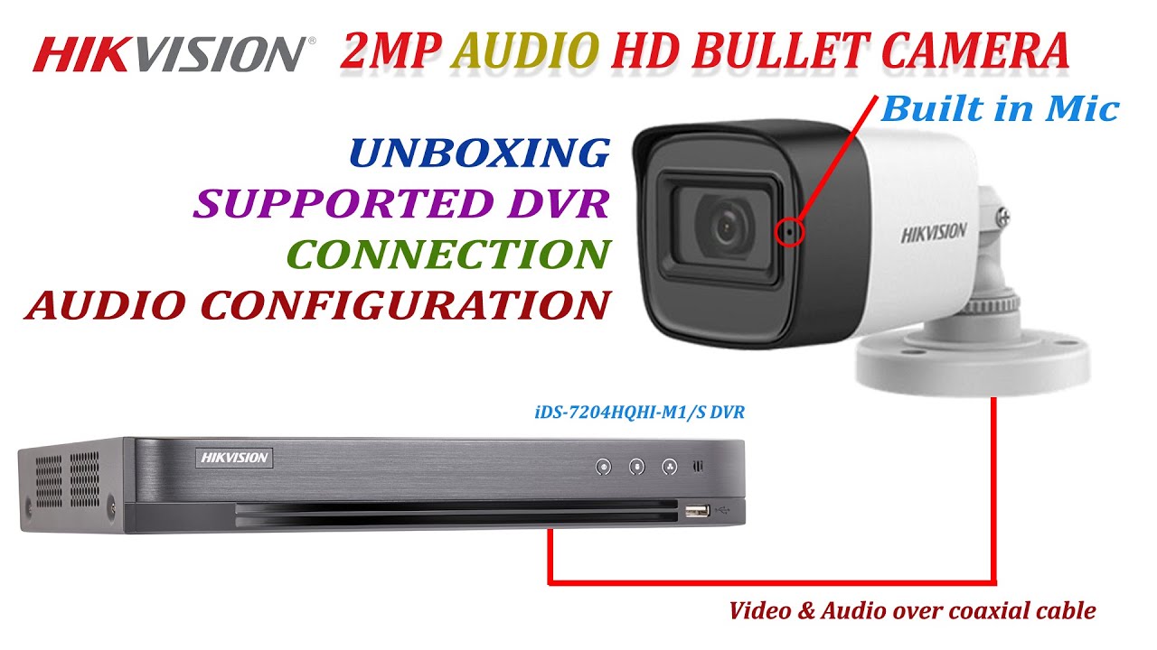 Hikvision 2MP built in mic audio Bullet camera ds-2ce16d0t-itpfs unboxing, support DVR, Wiring &demo