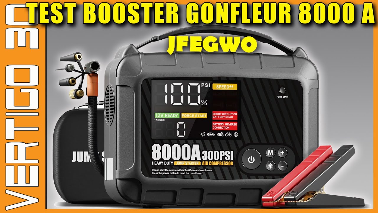 🟠🟡 test booster de batterie et  gonfleur JFEGWO 8000 A 🟡🟠