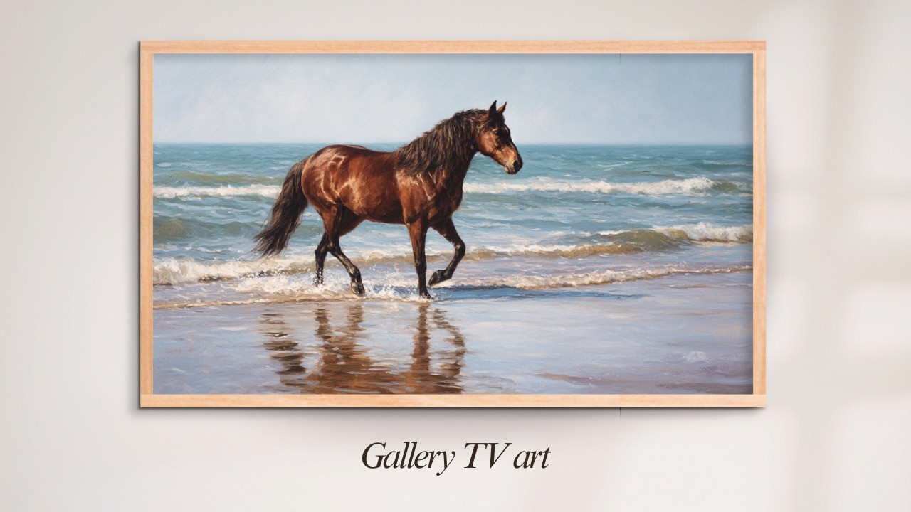 Frame TV ART 4k | Horse walking by the sea impressionist artwork for TV decor (2h)