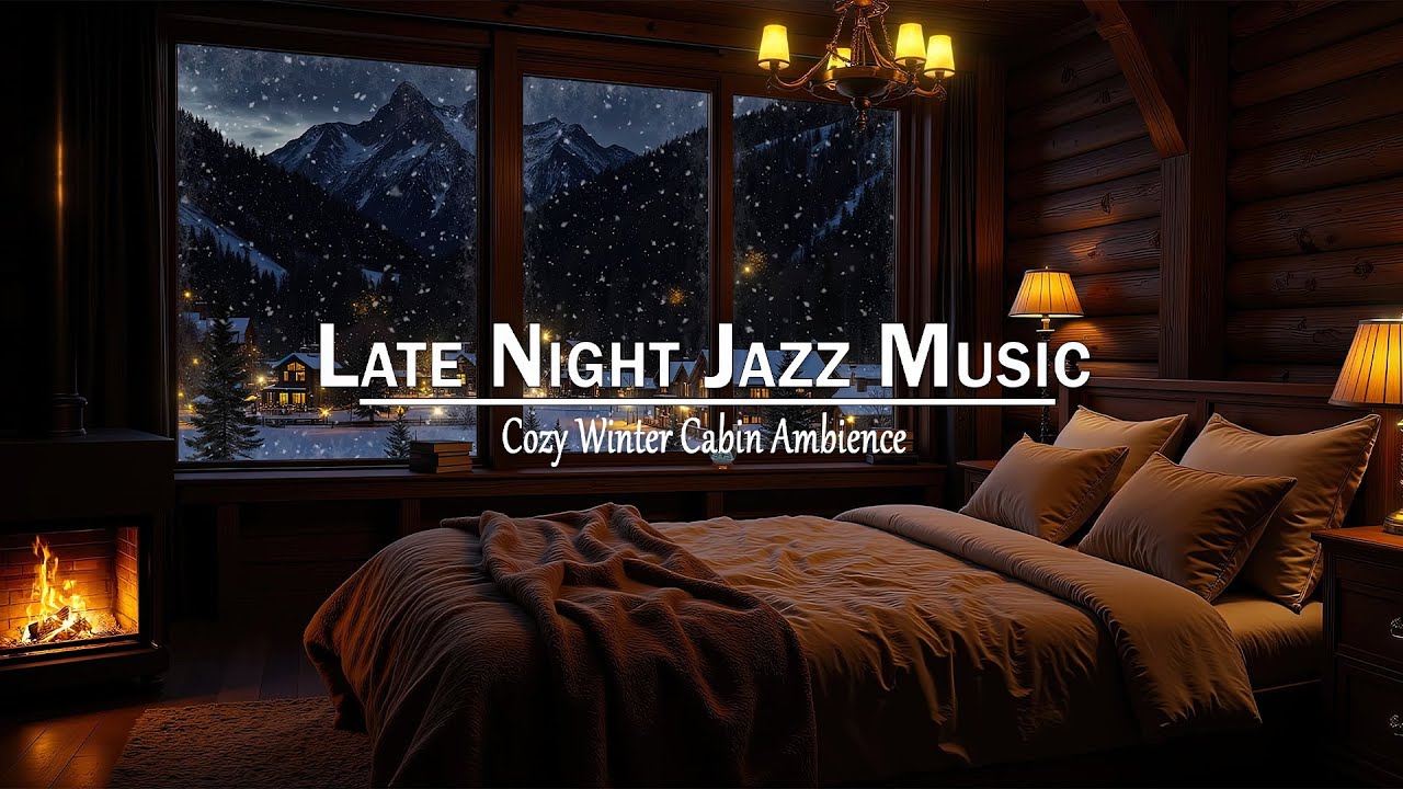 Nighttime Sleep Jazz Music 🌙 Warm Cabin Winter Ambience ❄️Crackling Fireplace Sound for Relax Spirit