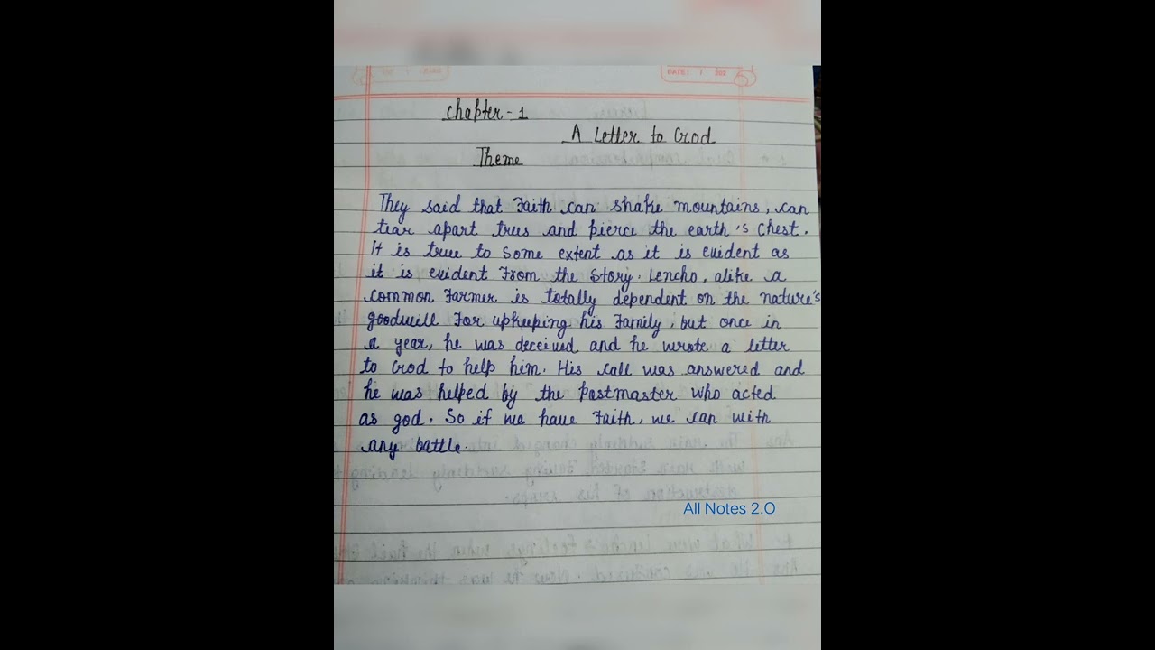 class 10 | chapter 1 | A letter to God | theme | English