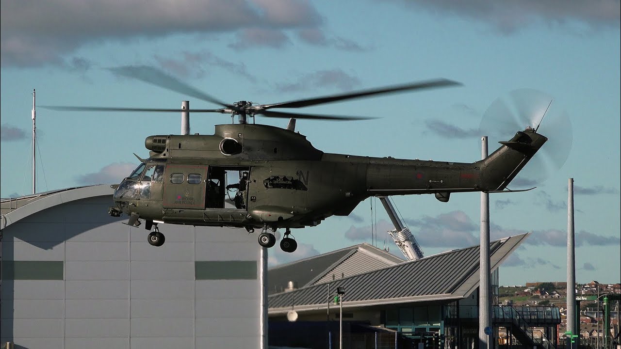 Close up RAF Puma helicopter in action