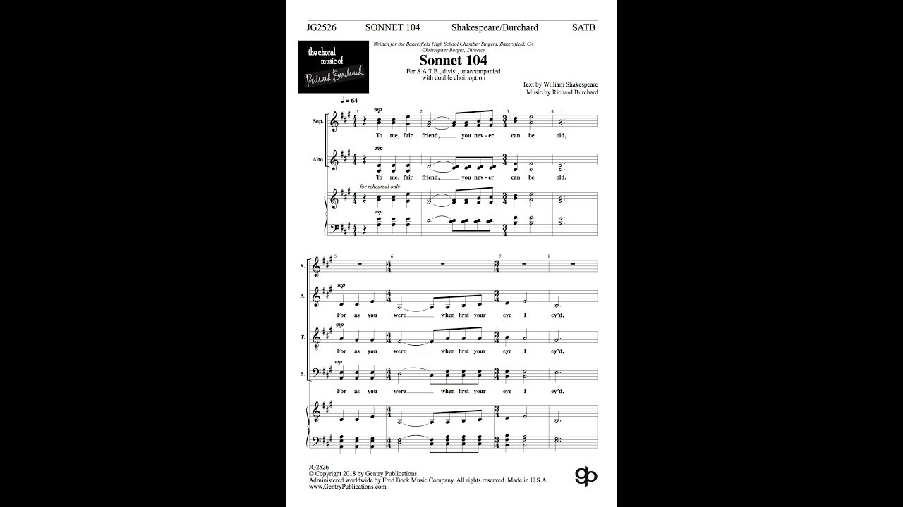 Sonnet 104 (SATB Choir) - by Richard Burchard