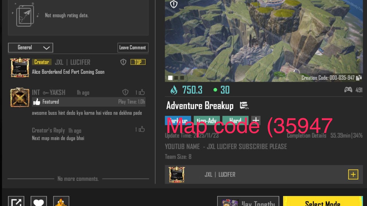 BGMI Adventure Breakup Easy Tutorial Полный код карты (35947)