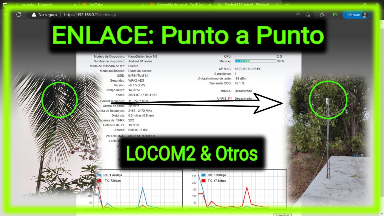 ✅Como hacer enlace Punto a Punto Loco M2  2.4 GHz (powerbeam, litebeam, rocket,otros)