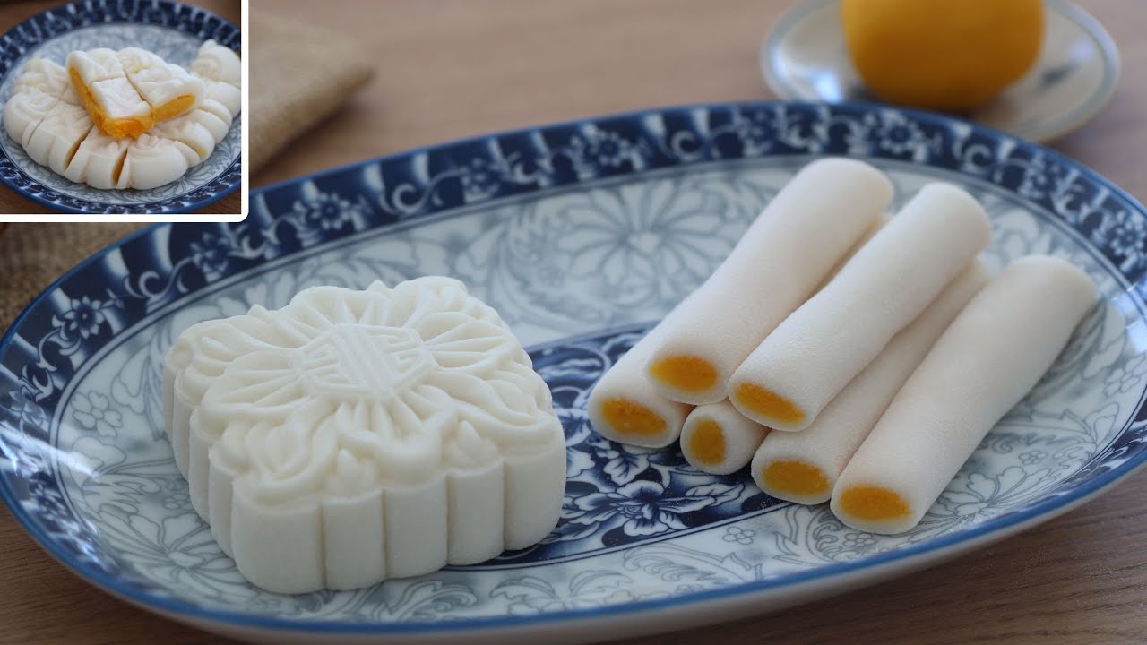 Bánh dẻo kem trứng muối | Bánh dẻo vê sợi | Bánh dẻo đập dẹt | Egg custard snow-skin mooncake