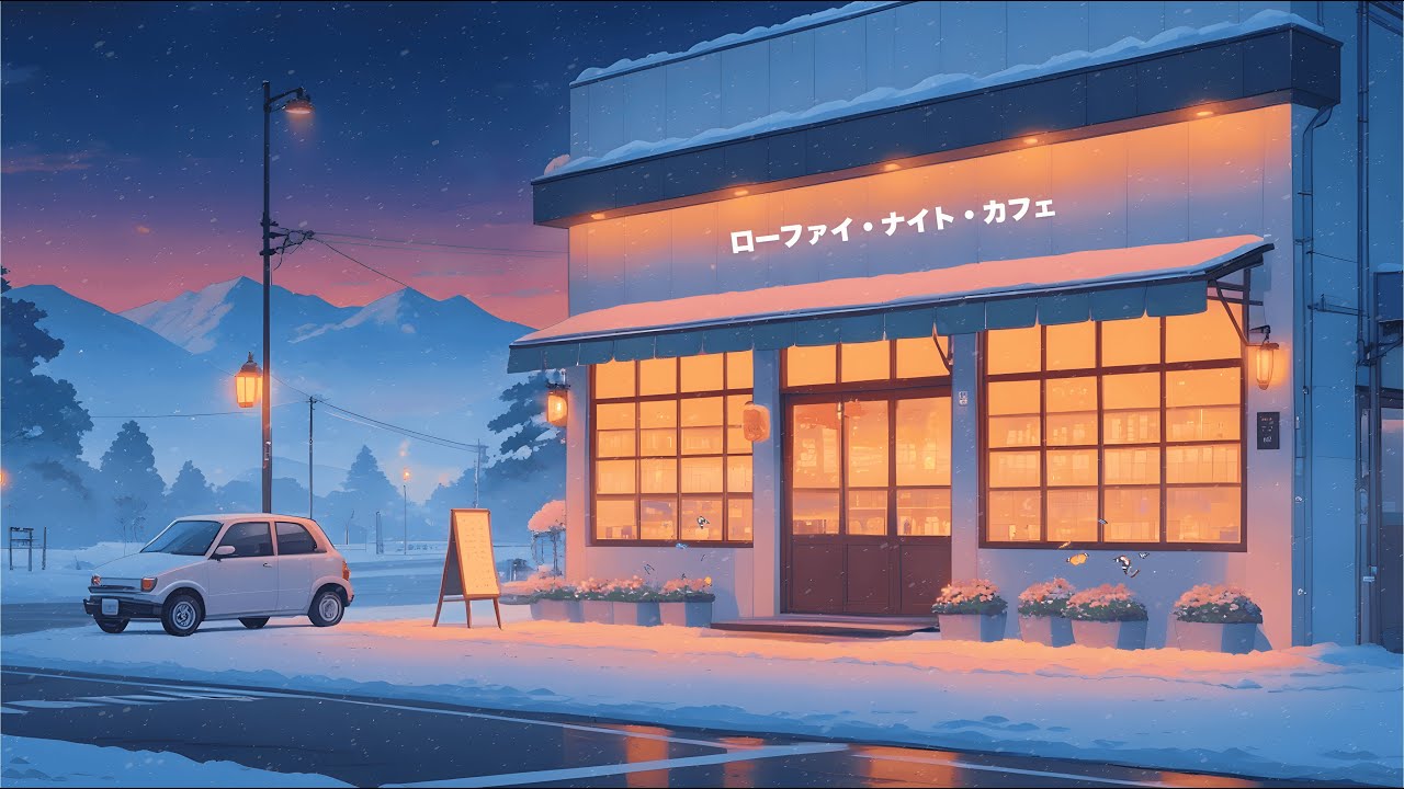 Soft Snowfall Near a Warm Lofi Coffee Shop ❄️ Peaceful Winter Night Ambience for Calm & Relax