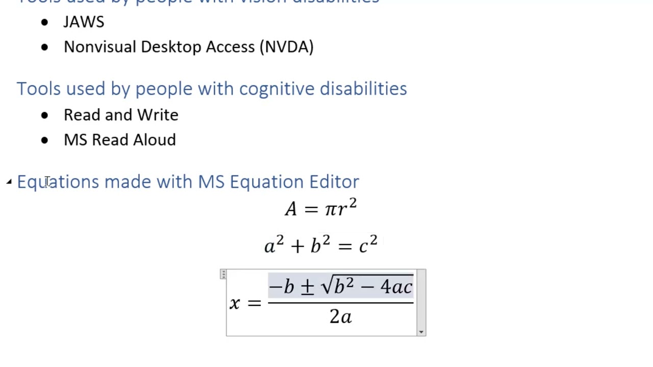 Math Accessibility: Using the Equation Editor in Microsoft Word