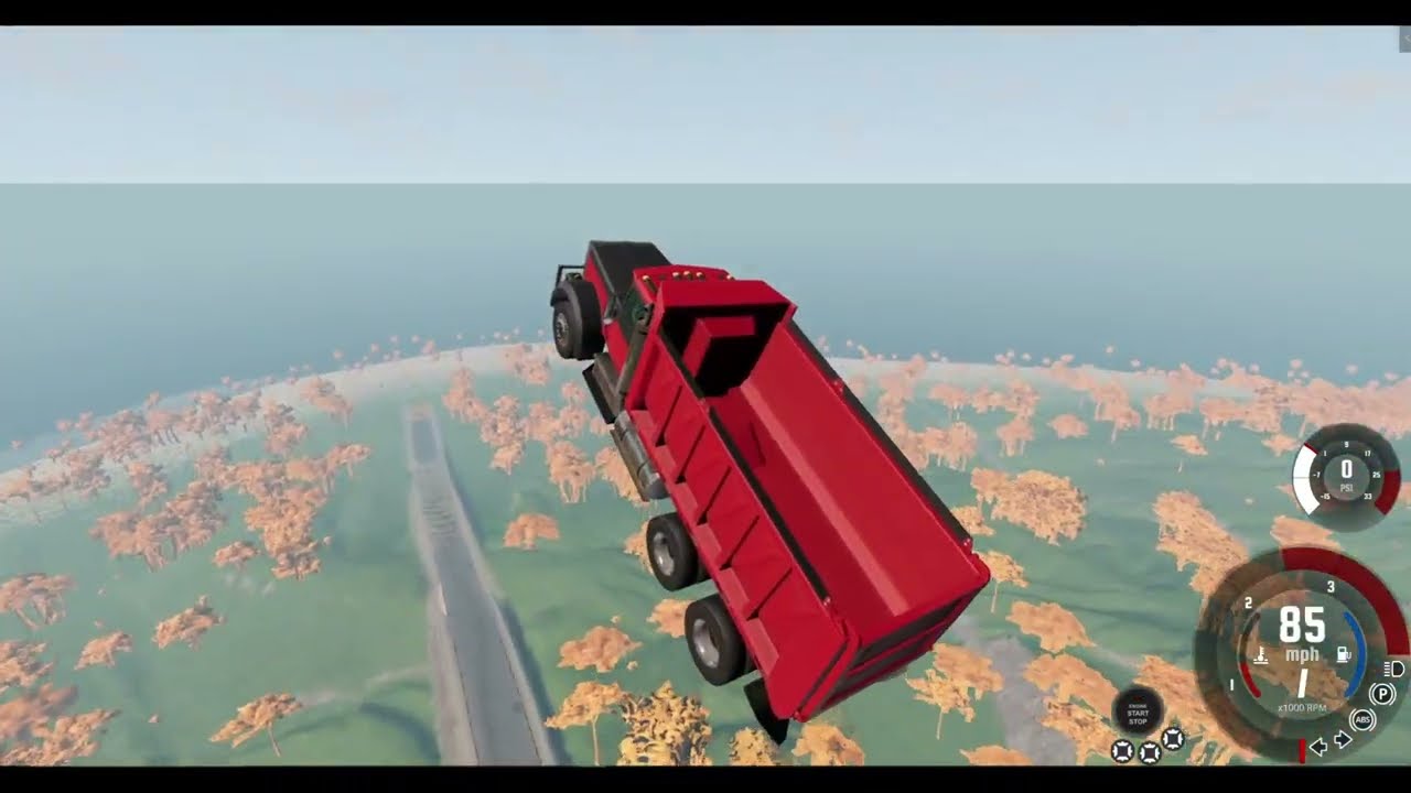 driving a dump truck off of a ramp