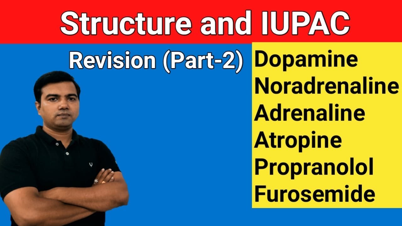 Structure and IUPAC for Dopamine, Noradrenaline, Adrenaline, Atropine, Propranolol, Furosemide