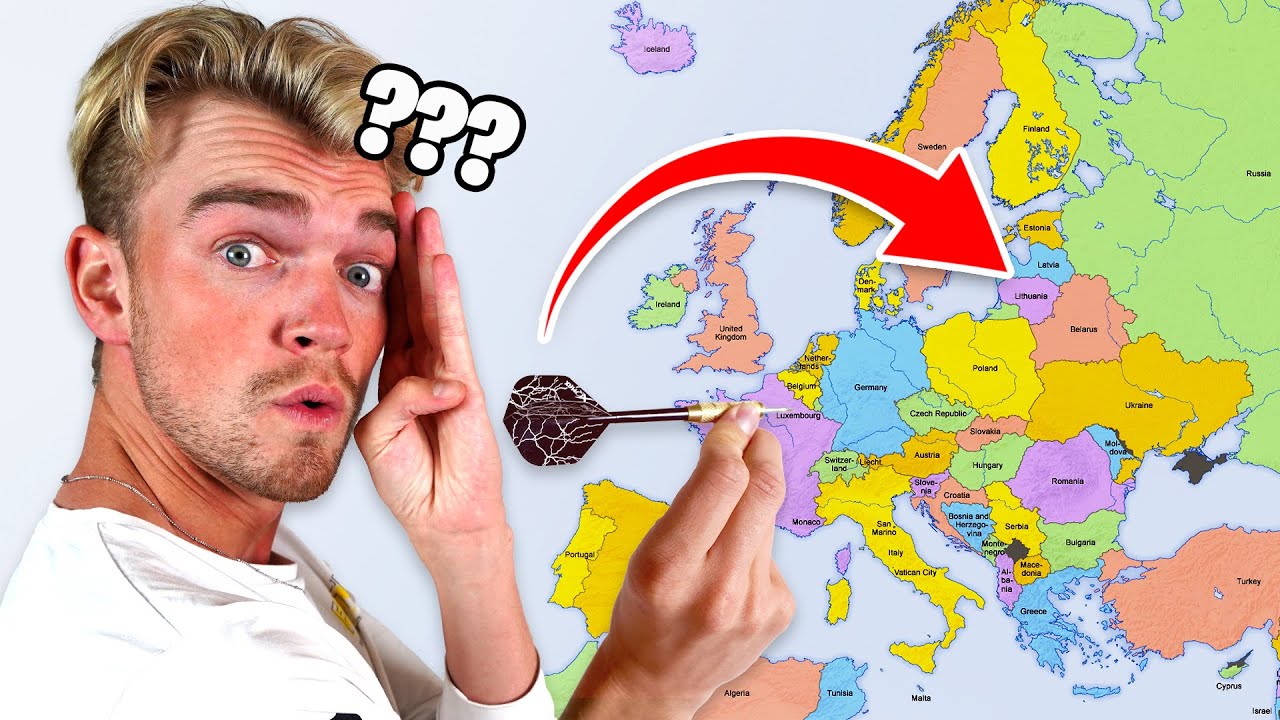Dartpijl Gooien Op Kaart En Overnachten Waar Hij Land **EUROPA**