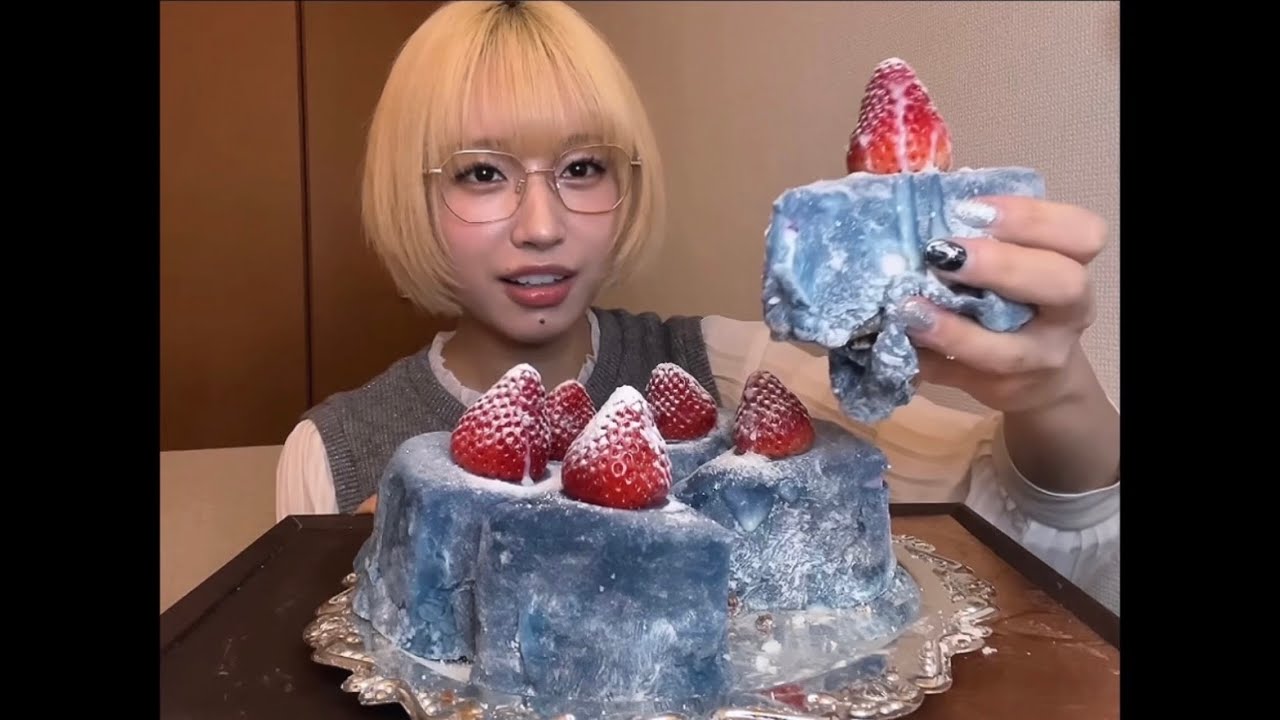 【もちブルーベリーチーズケーキ】ASMR I Mukbang 🧊