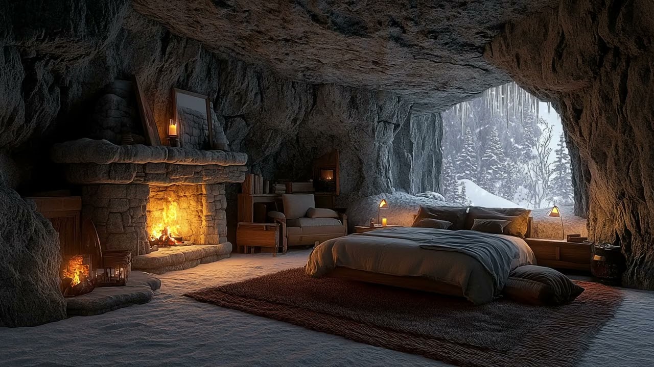 Snowfall and Wind Sounds in Stone Cave for Deep Sleep and Relaxation