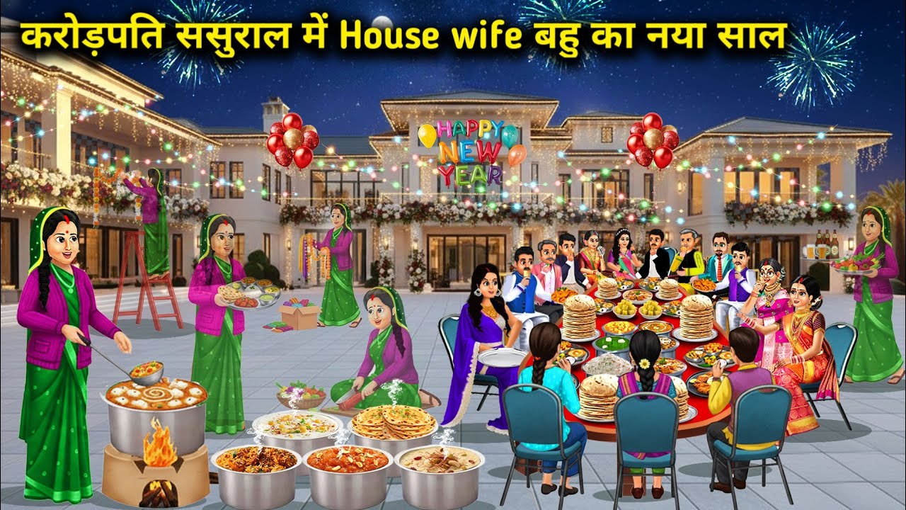  ससुराल में House-Wife बहू का नया साल||Cartoon Videos||A housewife daughter-in-law's New