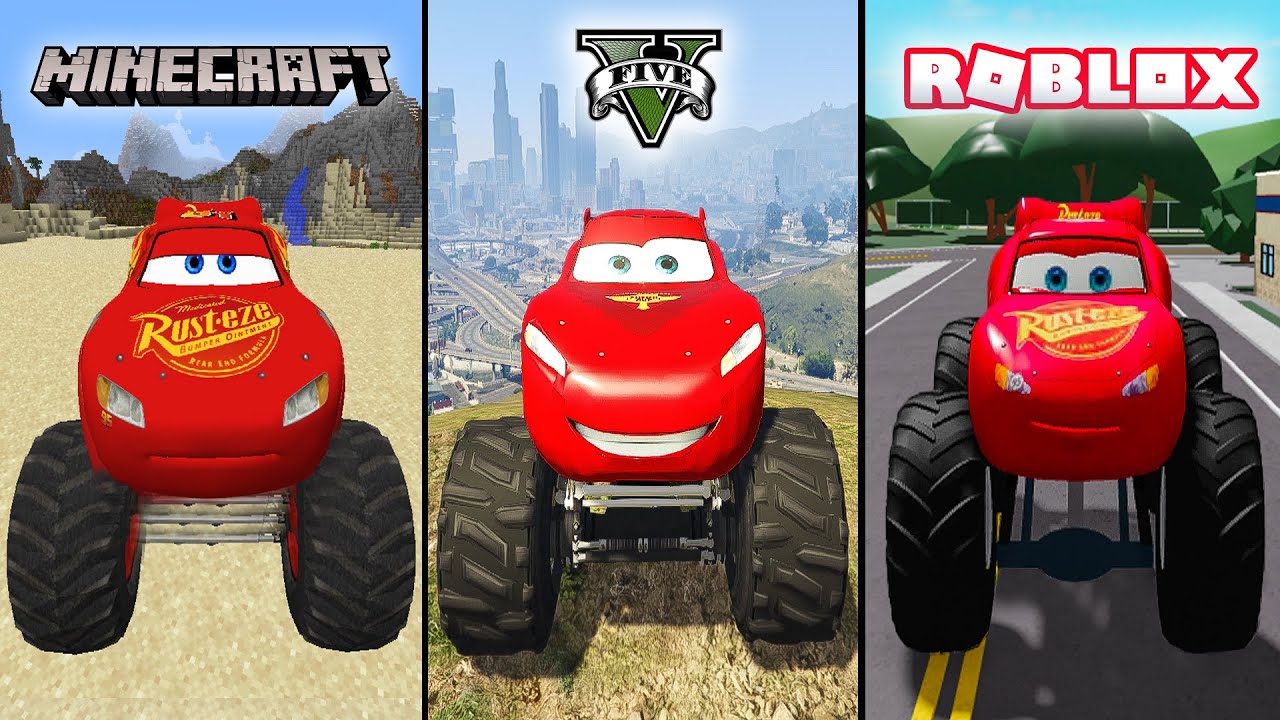 Minecraft McQueen Monster Truck против GTA 5 McQueen Monster Truck против Roblox McQueenTruck — К...