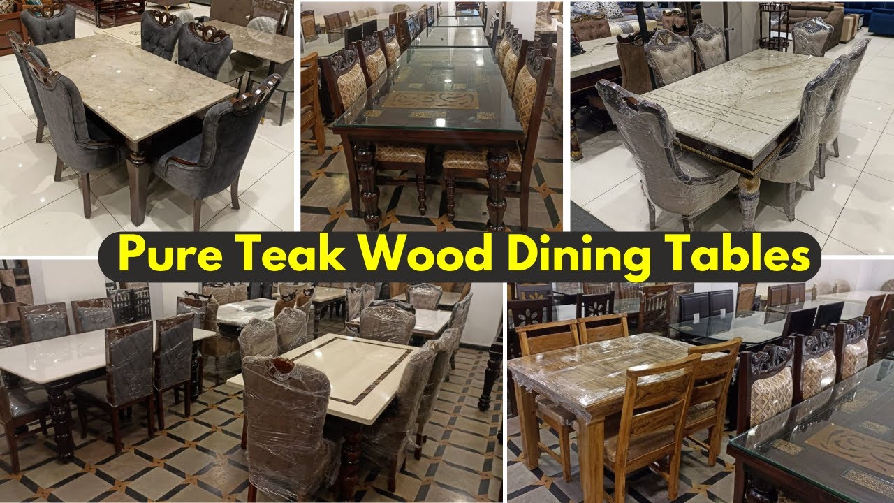 Pure Teak Wood Dining Tables & Chairs With Marble & Glass / Nampally Furniture Space Store Hyderabad