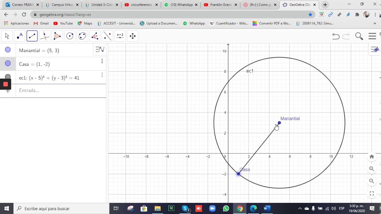 Como graficar la Circunferencia en el Software Geogebra