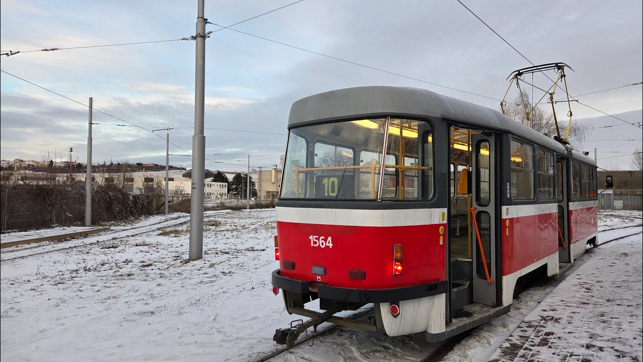Jízda tramvají T3P #1564 na lince 10 směr Vozovna Komín