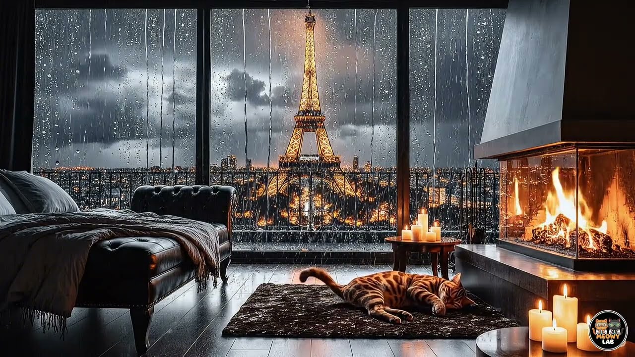 Deepest Sleep ★︎ Romantic Paris in Rain ★︎  4k Resolution ★︎ White Noise for Cat Lovers