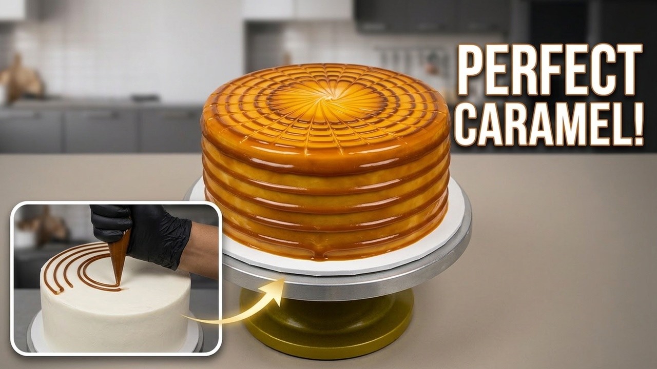 Caramel Cake Design – Glossy Spiral Decorating Technique