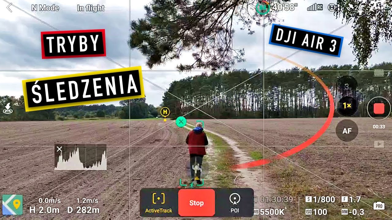 Tryby Śledzenia w dronie DJI Air 3 - Active Track, POI i Spotlight.
