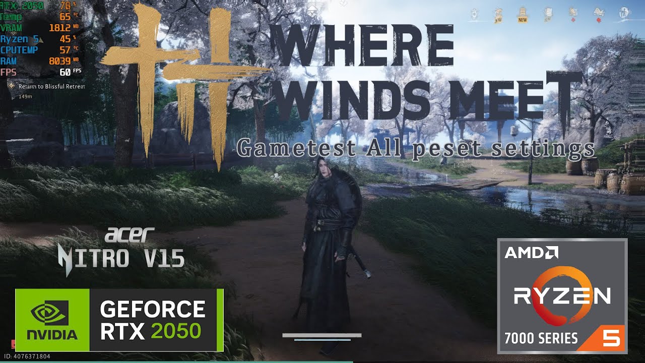 Acer Nitro V15 RTX 2050 - Where Winds Meet Gametest All preset settings