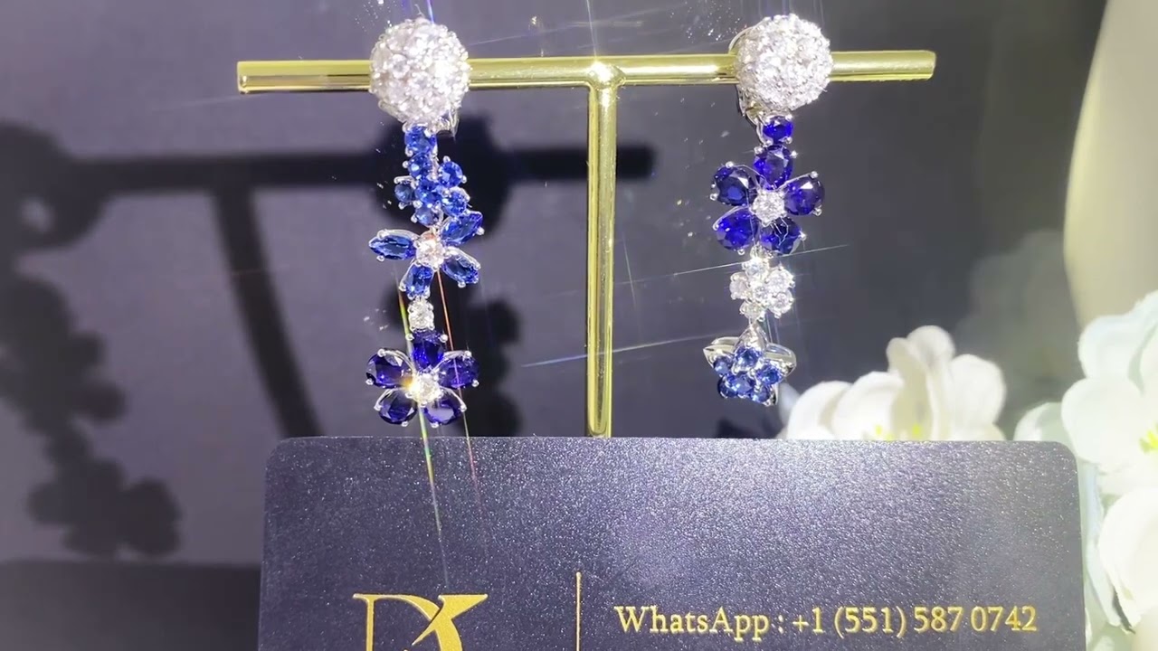 daikun jewelry Van Cleef Folie Des Pr&eacute;s Earrings 18K White Gold, Diamond And Sapphire VCARP05G00