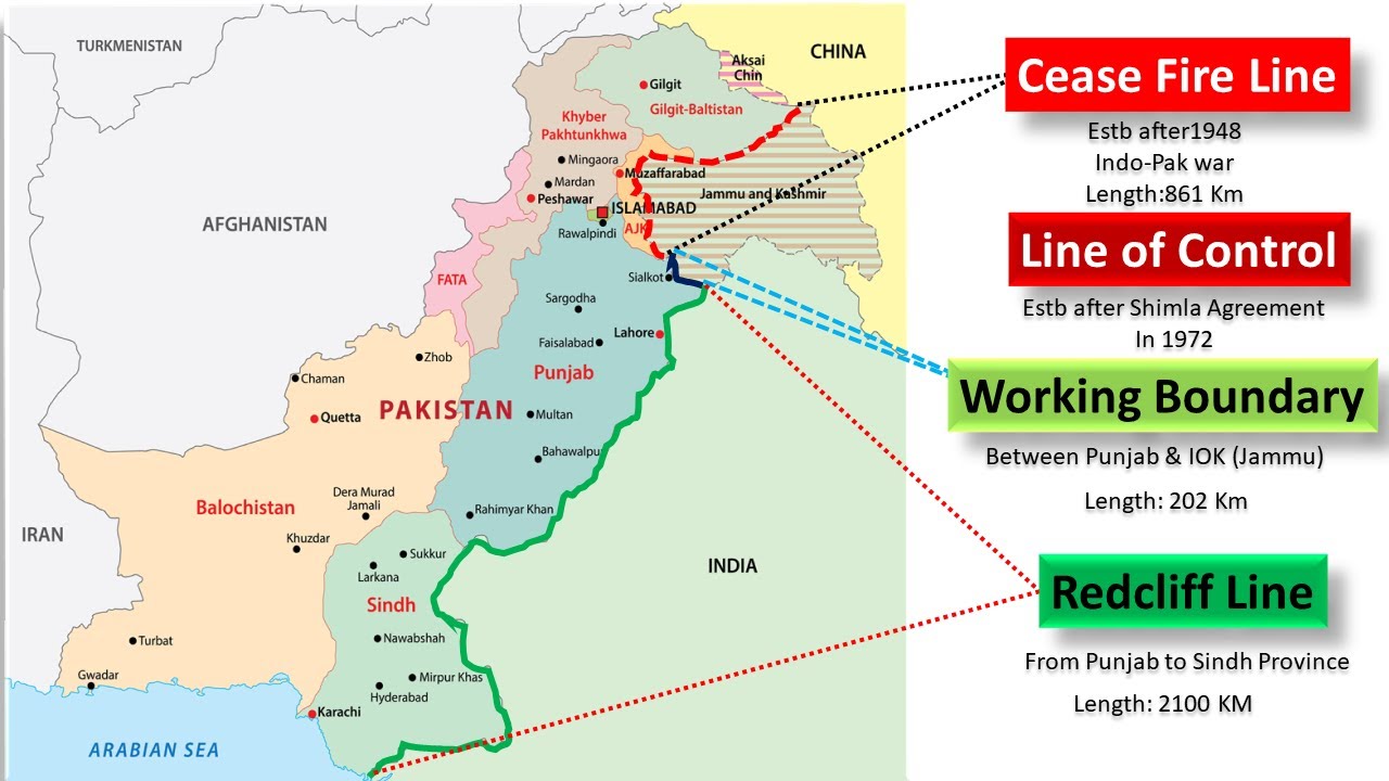 Boundaries of Pakistan | Pak-India Border Names,Length & Location| India- Pakistan Borders Explained
