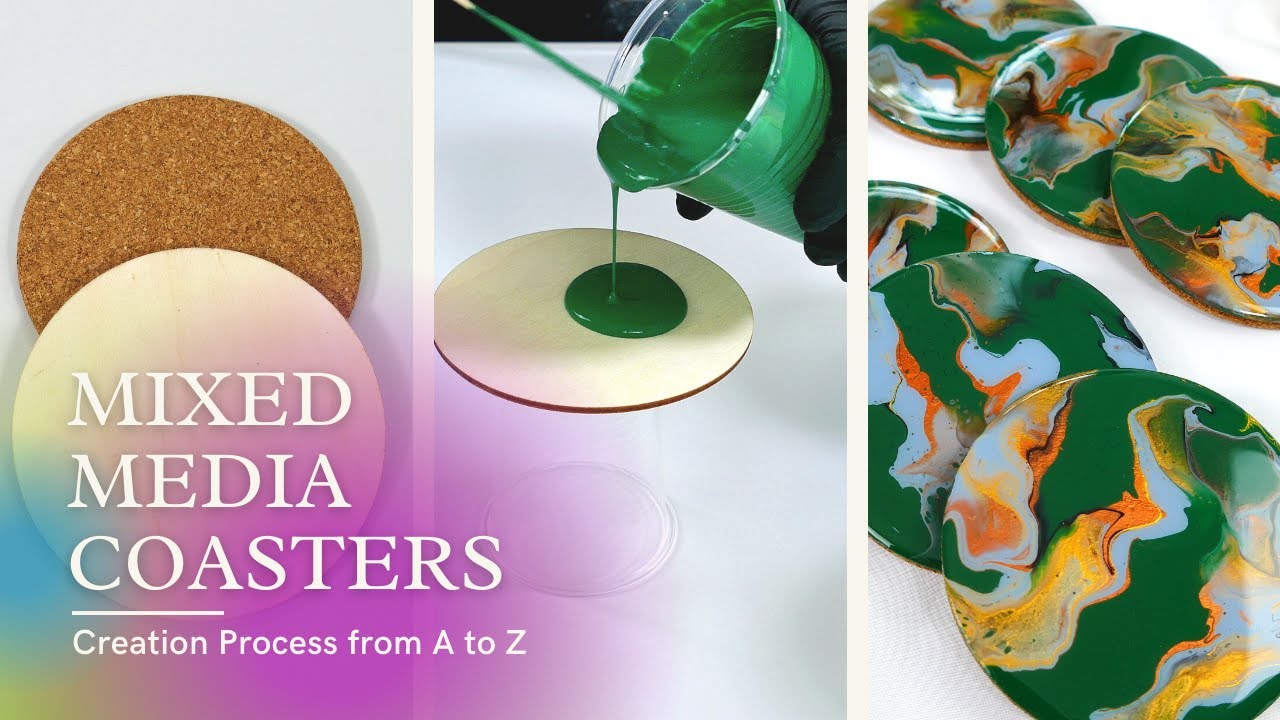 How To Pour & Resin a Set of Coasters | A to Z Creation Steps Reveal | Fluid Art Painting