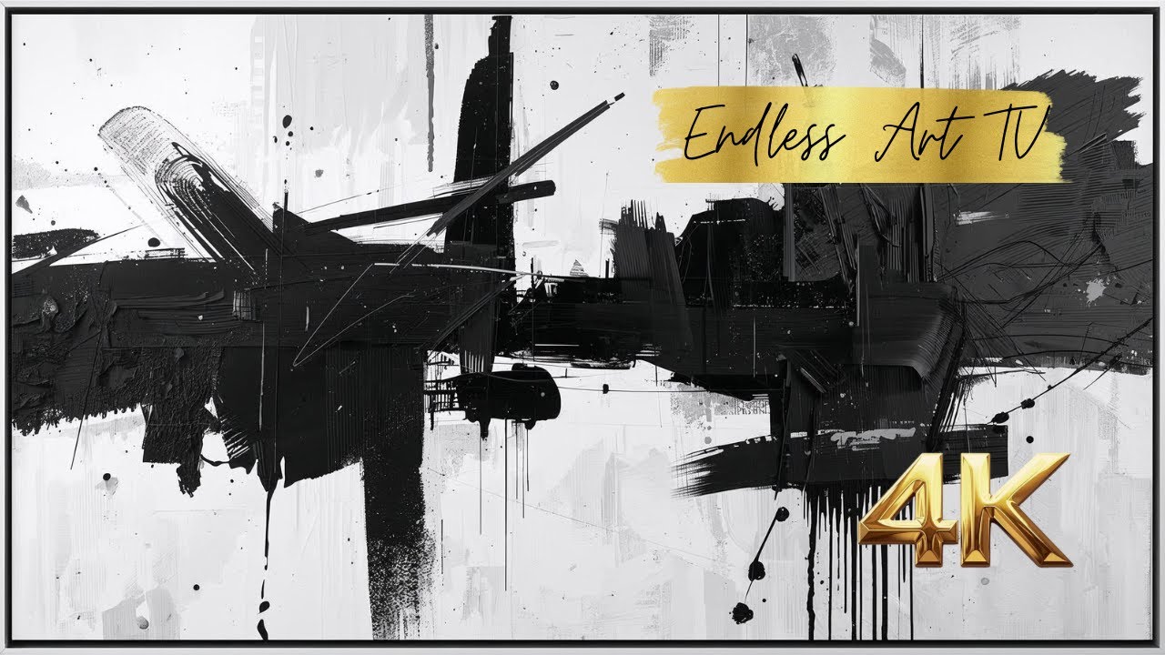 4K TV Frame Art | Beautiful Black and White Modern Abstract Painting for Digital Frame