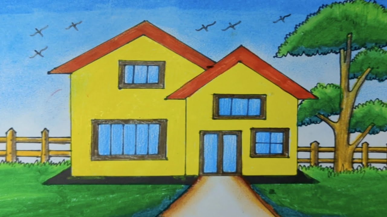 How to Draw Beautiful Simple House Drawing with Scenery | Easy Colorful House Drawing for Beginners