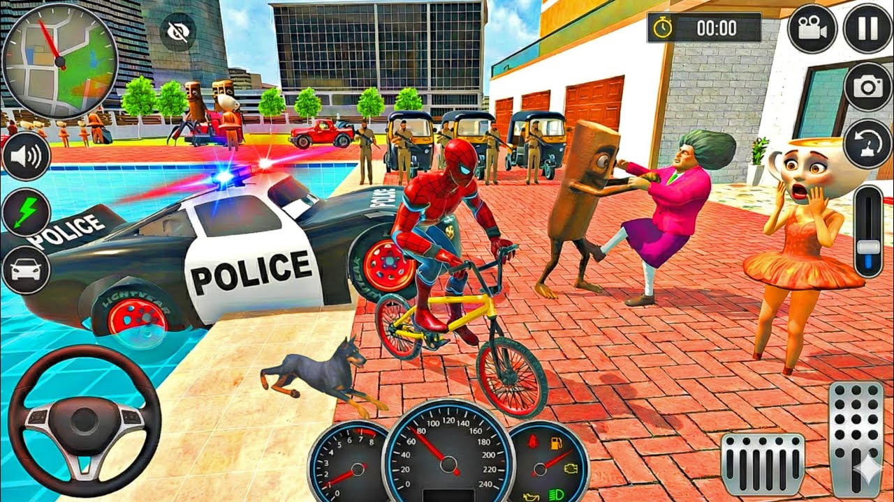 🥰 Spiderman Police Mc Queen Car🦚 Thung Thung & Scary Teacher Fight🥳 Car Showroom 🎉3D Android Game
