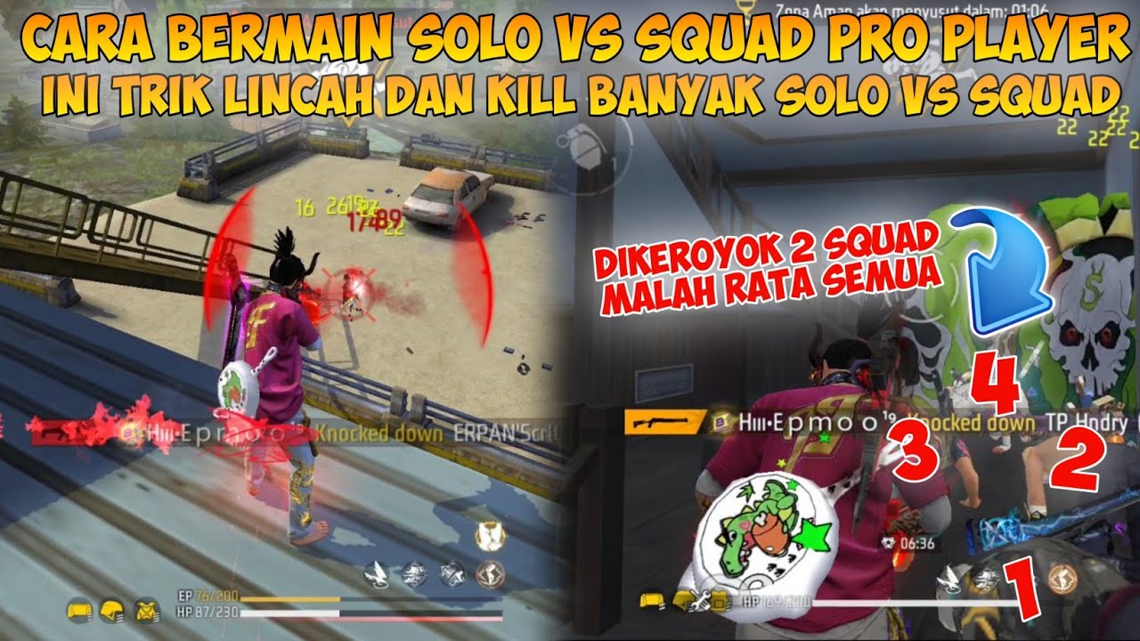 CARA LINCAH DAN KILL BANYAK KETIKA SOLO VS SQUAD 2023 | Ini Trik Bermain Solo VS Squad Pro Player FF
