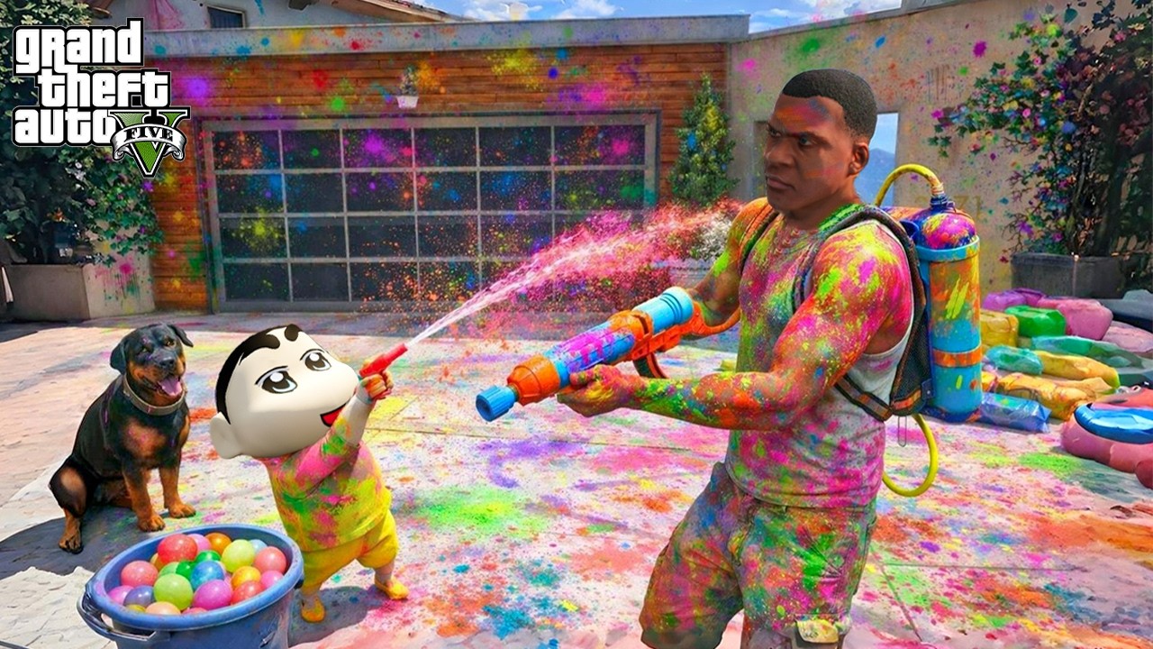 Shinchan & Franklin GO CRAZY in GTA 5 for HOLI Celebration! (GTA 5 mods)