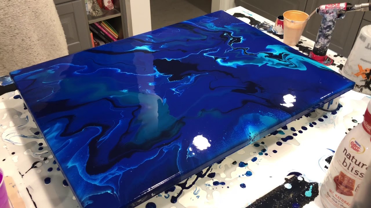 Dolphin?? acrylic pour!  Open cup/ abstract art