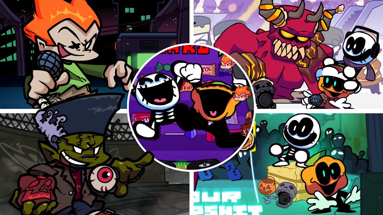Friday Night Funkin' Spooky Mix Mod - All Songs & Results Screen (Playable Skid & Pump Mod)