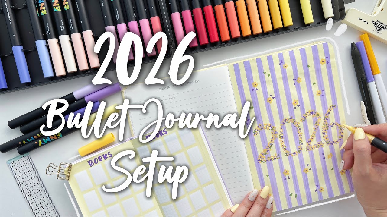 Оформление ежедневника Bullet Journal на 2026 год ✿ Цветочная тематика в желтых и фиолетовых тона...